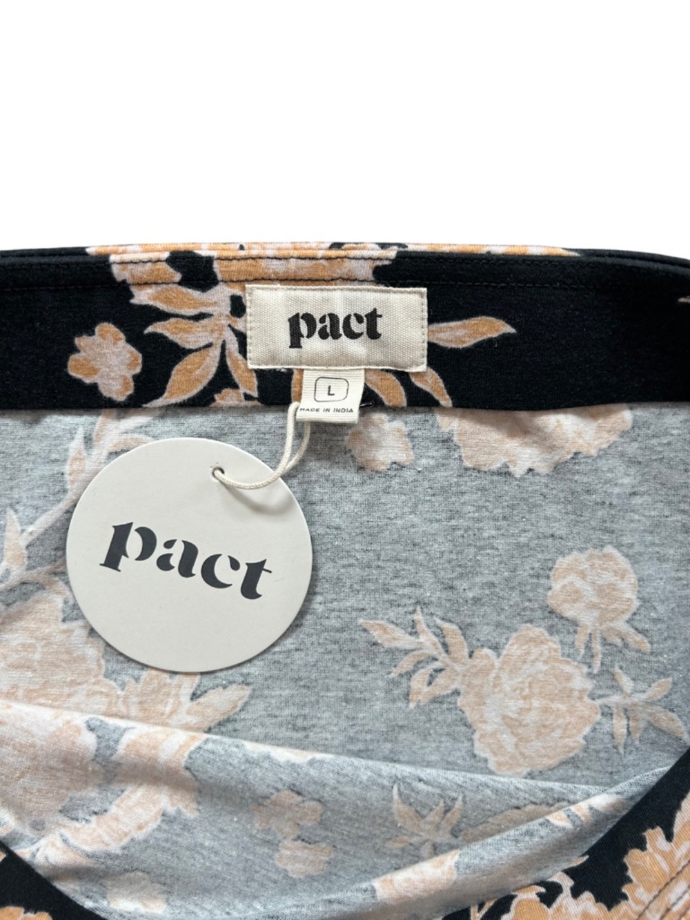 Pact floral Midi Skirt pencil L light black tan cream organic cotton blend NWT - Picture 3 of 5